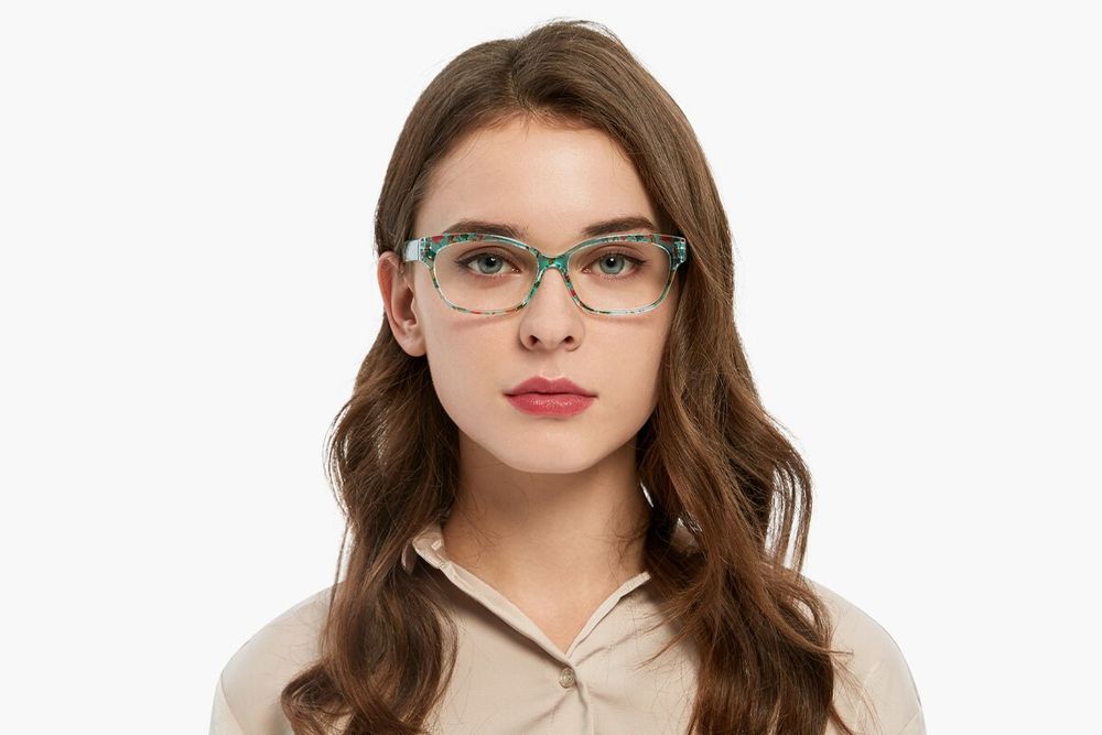 Darlene Rectangle Green/Floral Full-Frame TR90 Eyeglasses | Gudvue